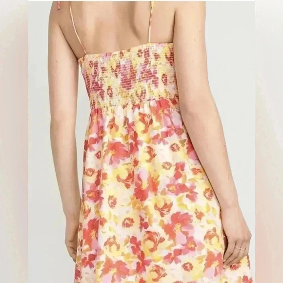 Pink Watercolor Floral Fit & Flare Floral Tie-Shoulder Mini Cami Dress S - Picture 3 of 14